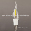 Candle LED bulb, E14 base 2W, filament type, 100-240V wide voltage